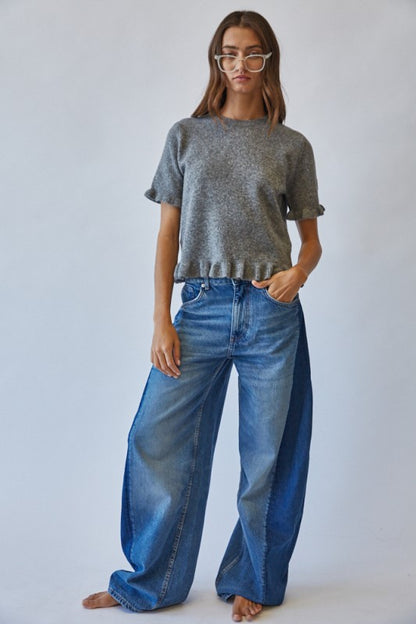 The Greta Ruffled Sweater in Heather Gray