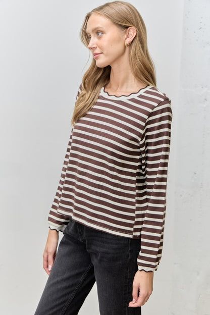 The Rhea Long Sleeve Top in Brown Stripe