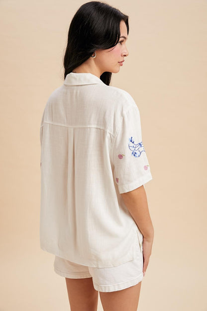 The Willowmere Embroidered Top in Creme