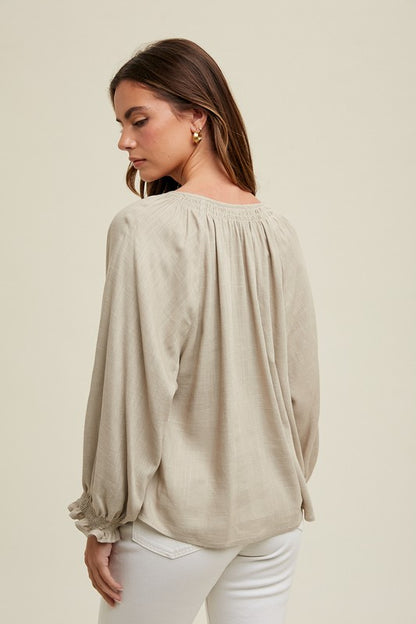 The Tessa Button-Up Blouse in Stone