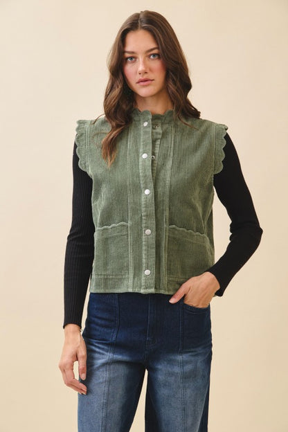 The Sprig Corduroy Buttons Down Vest in Olive