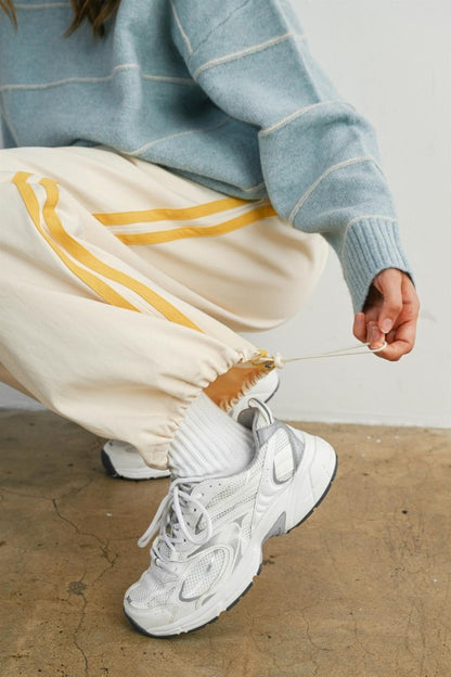 The Corin Drawstring Pant in Yellow Stripe