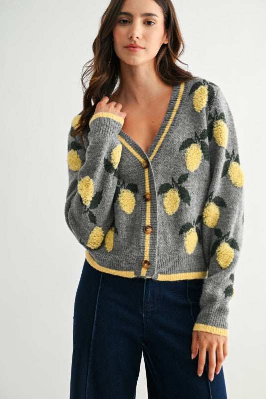 The Lemon Cardigan in Gray + Yellow