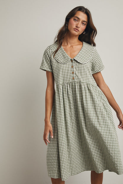 The Amira Collared Dress in Green Plaid