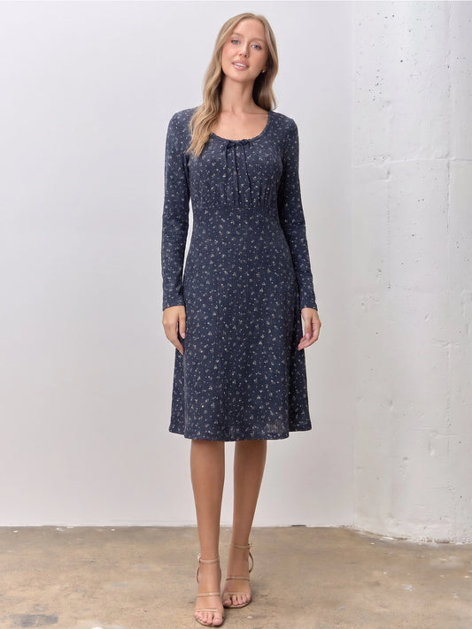 The Celia Ditsy Floral Midi Dress in Navy