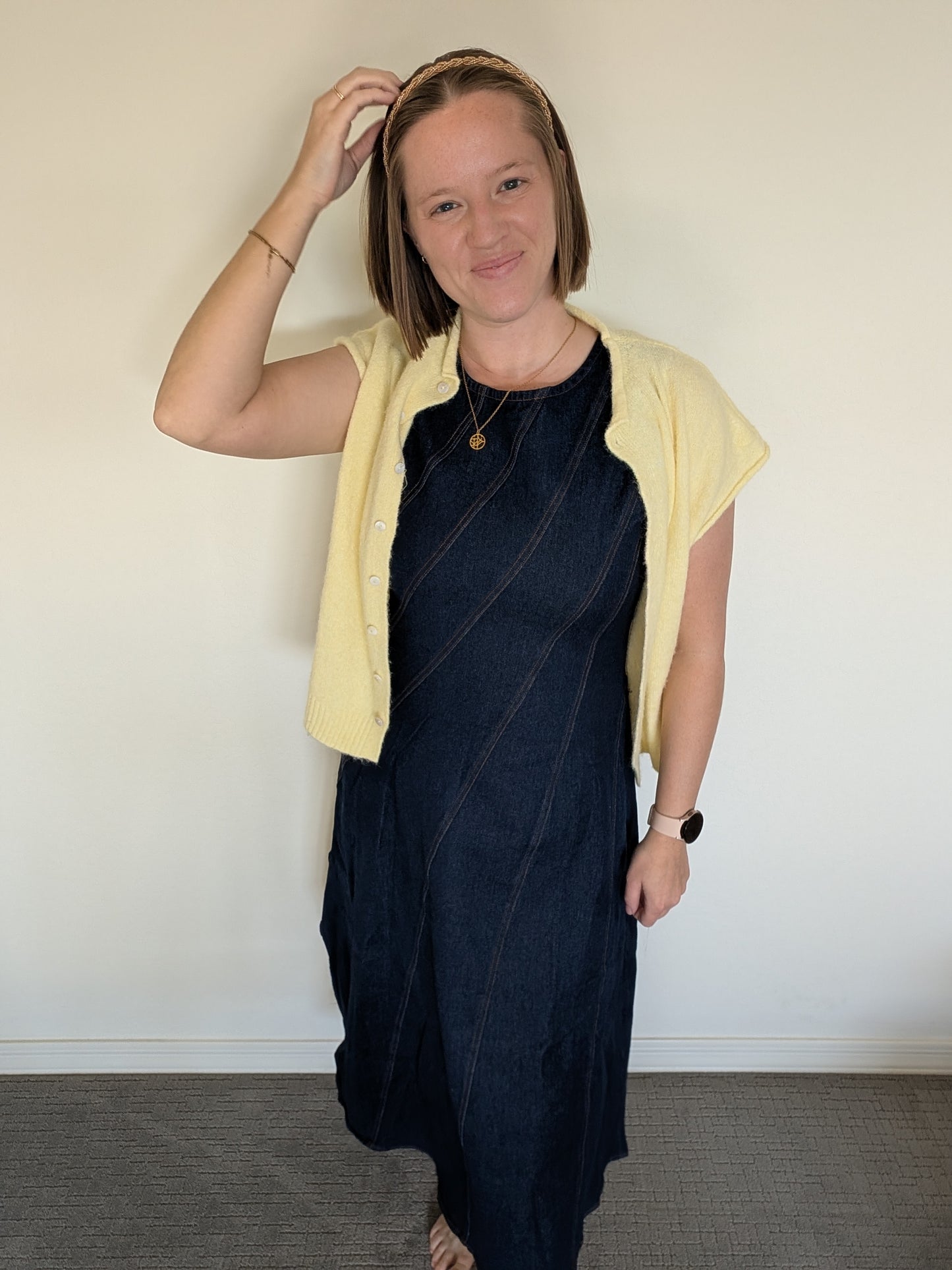 The Lane Denim Midi Dress in Dark Wash