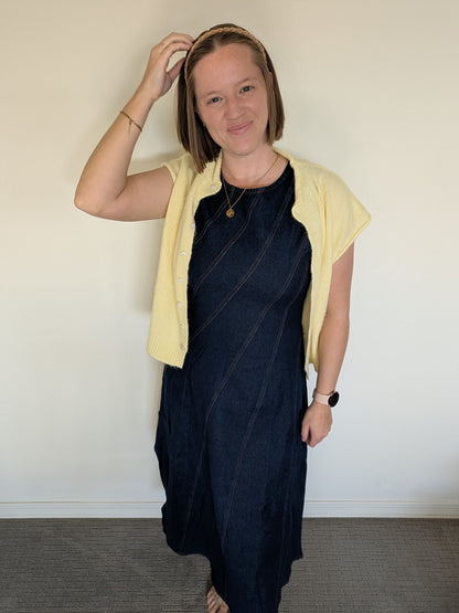 The Lane Denim Midi Dress in Dark Wash