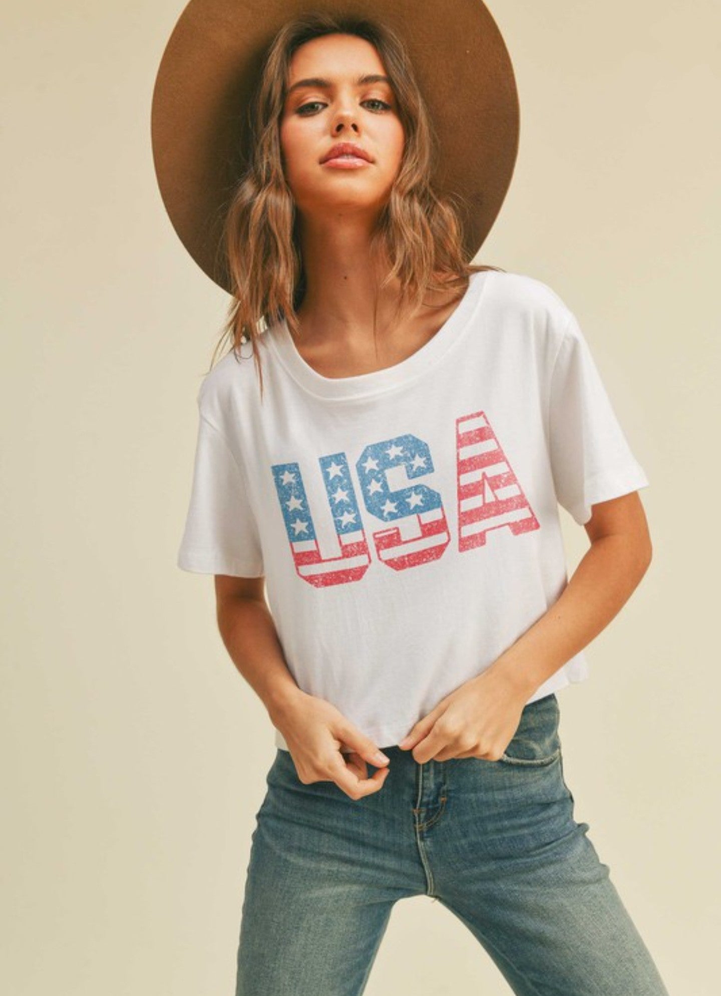 USA Cropped Tee in White