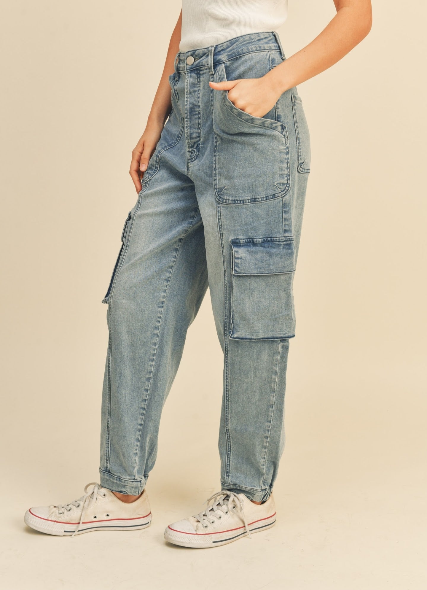The Washed Denim Cargo Pants