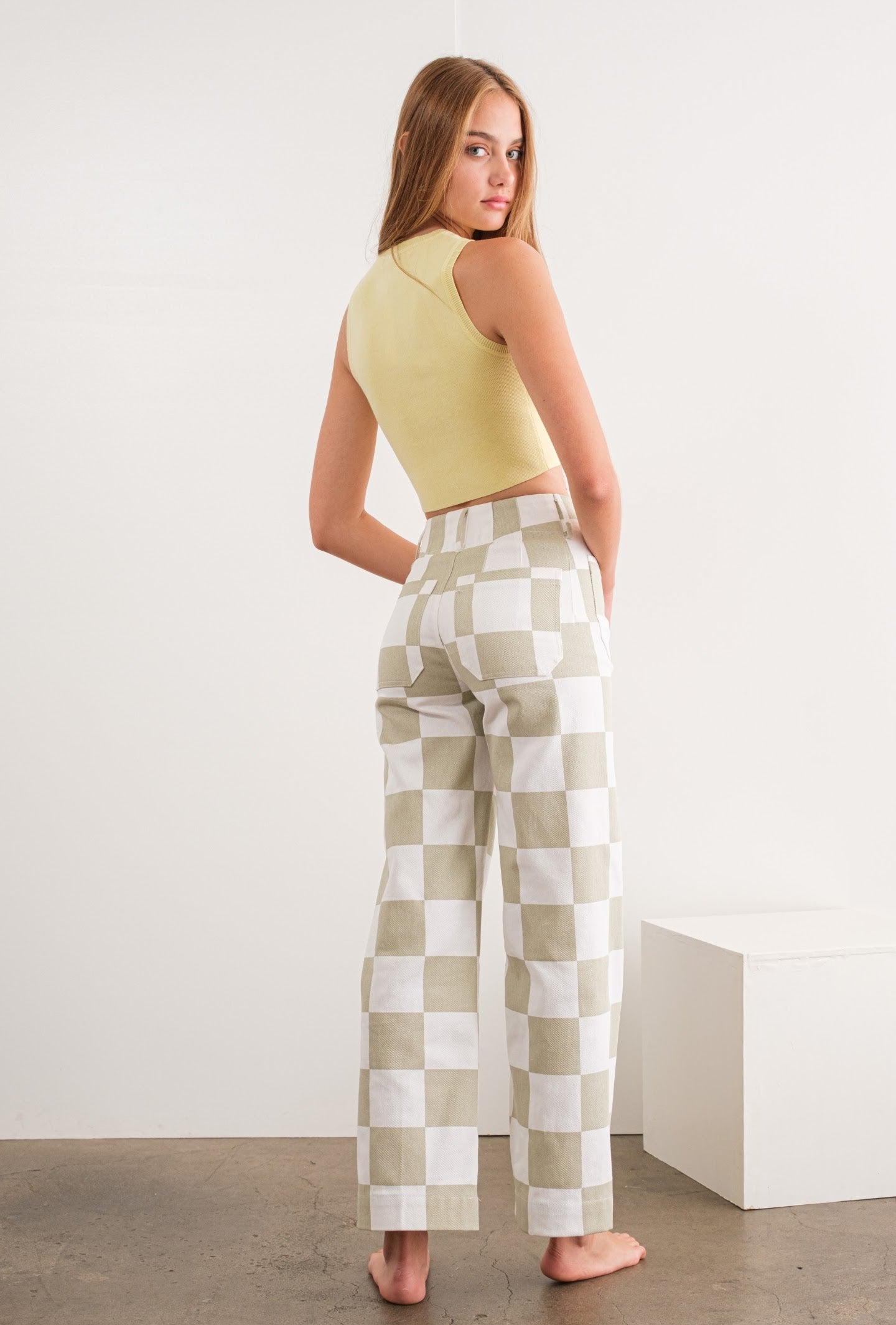 The Anansi Checkered Bottoms in Taupe