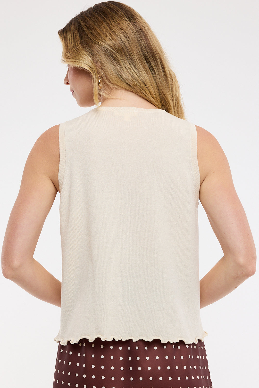 The Barlow Lettuce Hem Button-Up Tank in Ecru