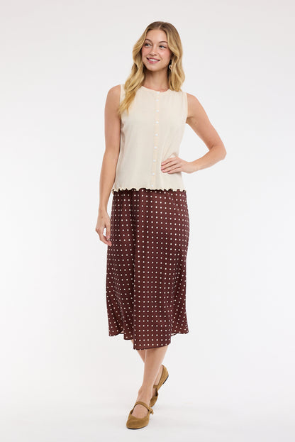 The Barlow Lettuce Hem Button-Up Tank in Ecru