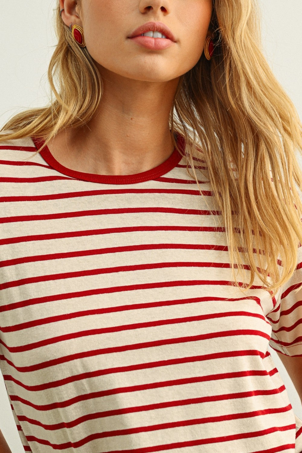 The Azaria Striped Cropped Tee in Red + Cream