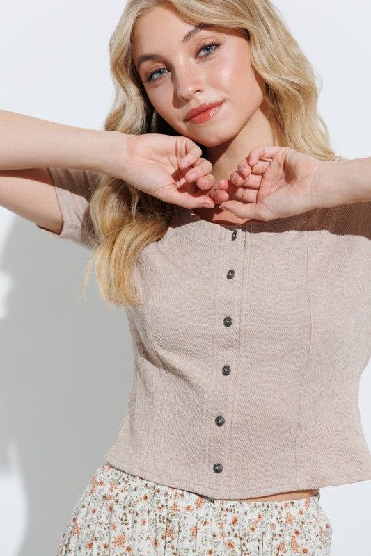 The Hera Button Up Top in Taupe