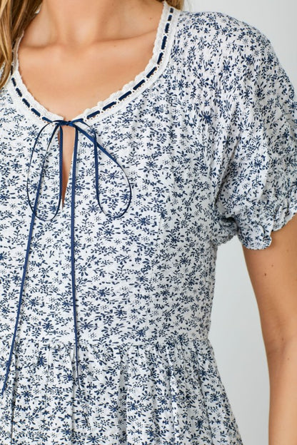 The Colette Floral Dress in Navy + Ivory