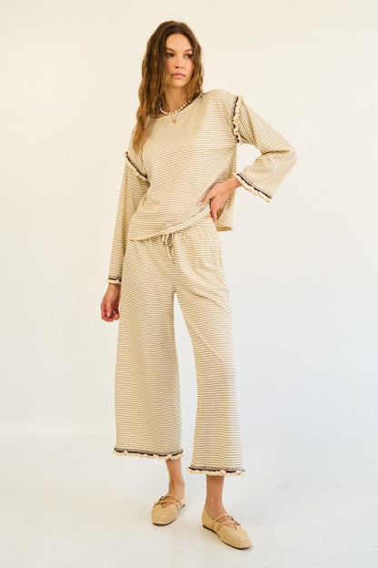 The Tamsin Long Sleeve Striped Blouse in Cream + Brown