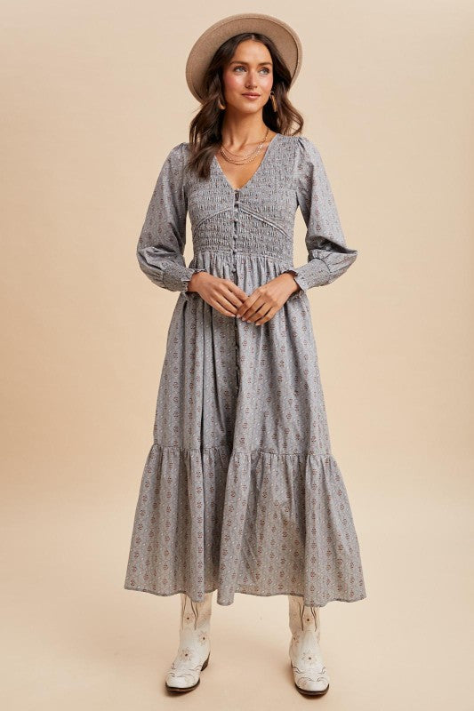The Liora Button Down Dress in Slate Blue