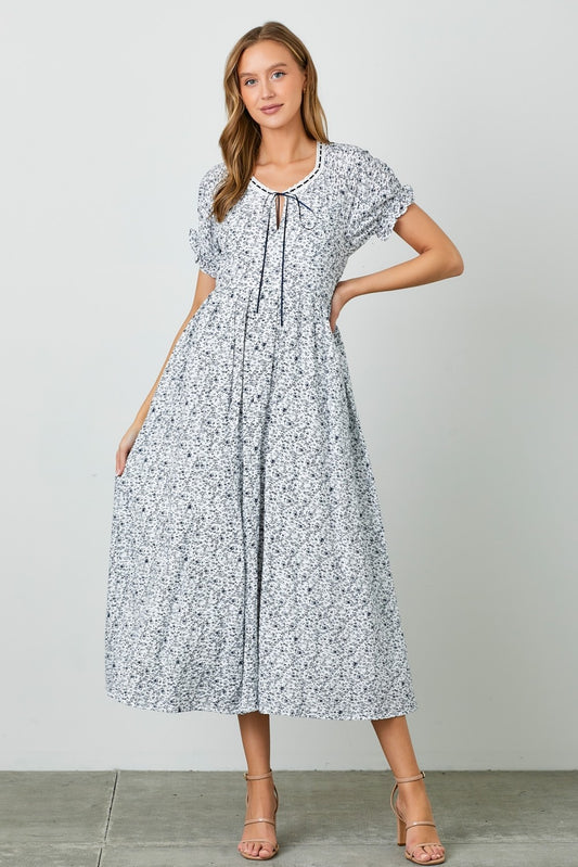 The Colette Floral Dress in Navy + Ivory