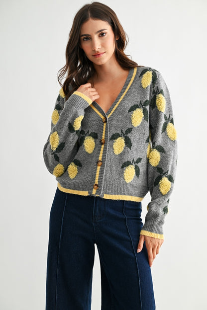 The Lemon Cardigan in Gray + Yellow