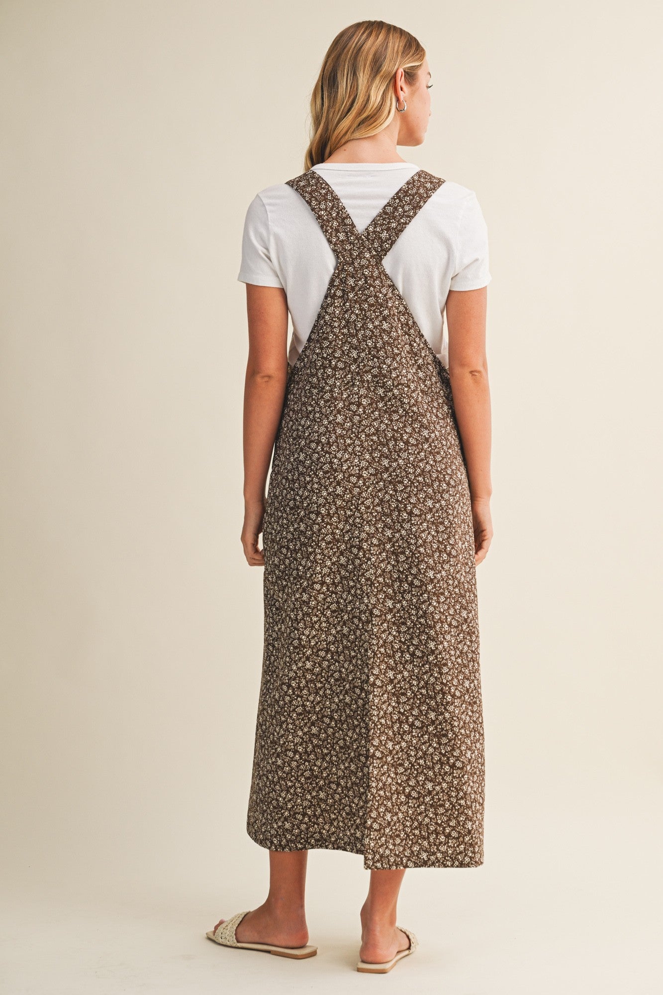 The Mara Floral Overall Dress in Brown
