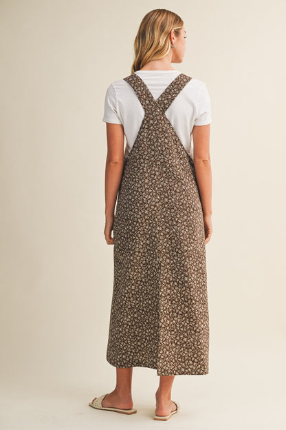 The Mara Floral Overall Dress in Brown