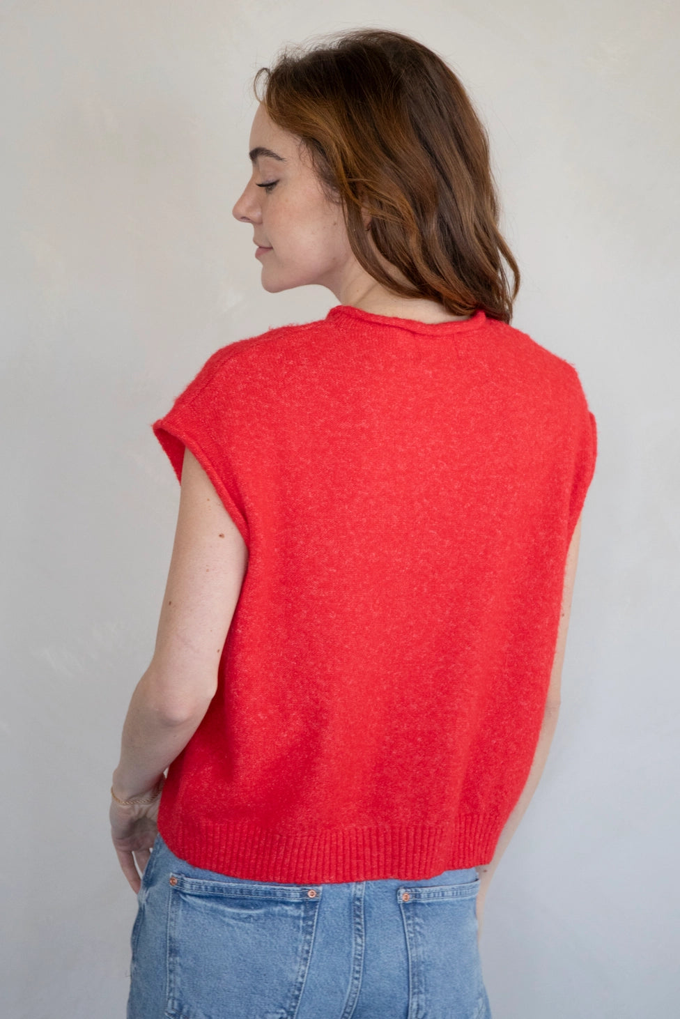 The Faye Short Sleeved Button-Up Cardigan in Red