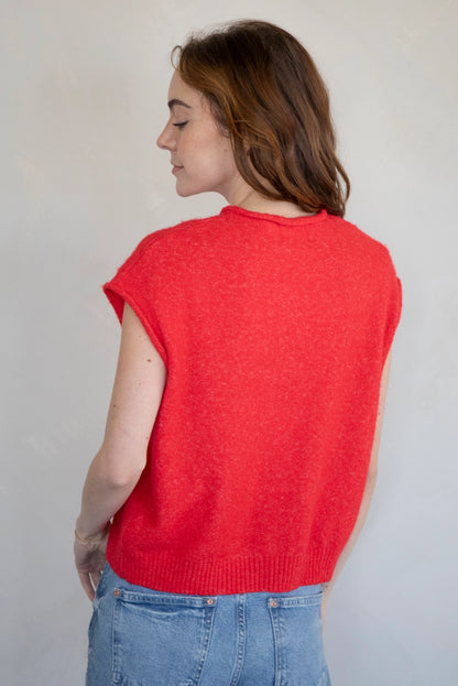 The Faye Short Sleeved Button-Up Cardigan in Red