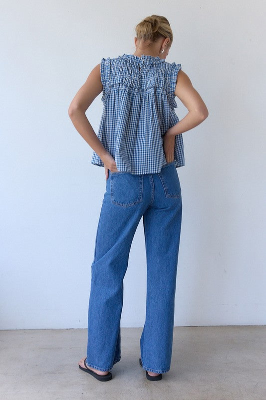 The Capri Gingham Blouse in Blue