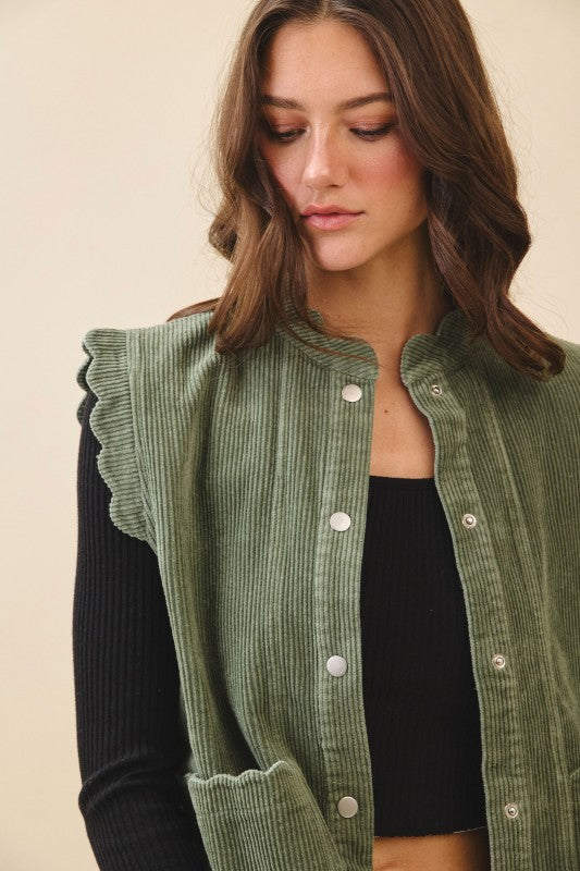 The Sprig Corduroy Buttons Down Vest in Olive