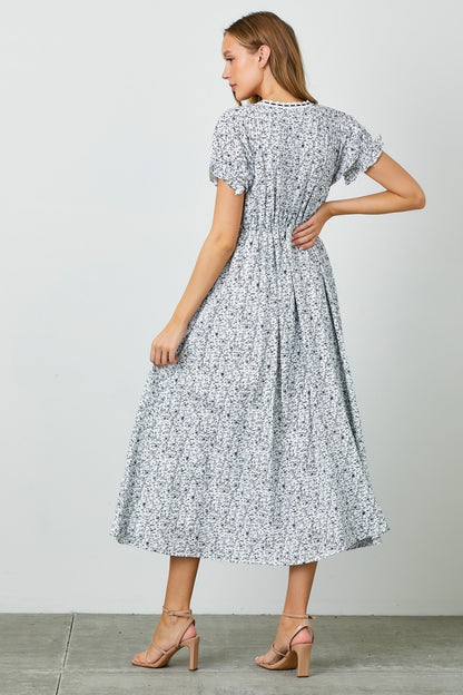 The Colette Floral Dress in Navy + Ivory