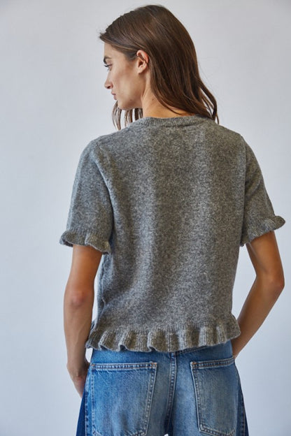 The Greta Ruffled Sweater in Heather Gray