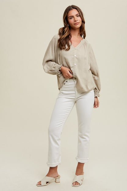 The Tessa Button-Up Blouse in Stone