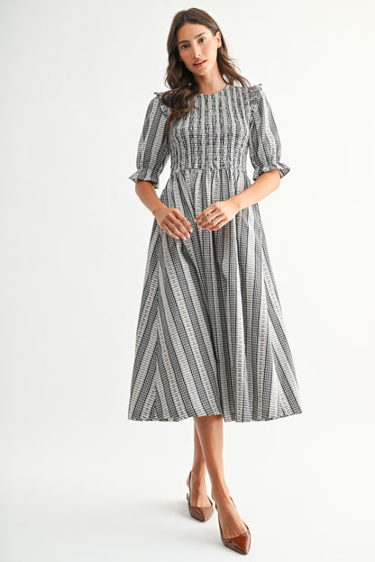 The Kalona Gingham Dress in Black Multi