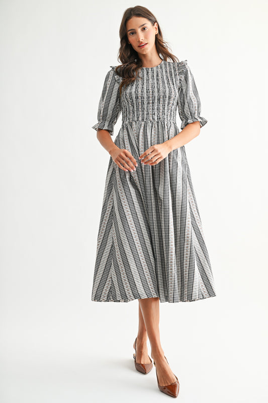 The Kalona Gingham Dress in Black Multi
