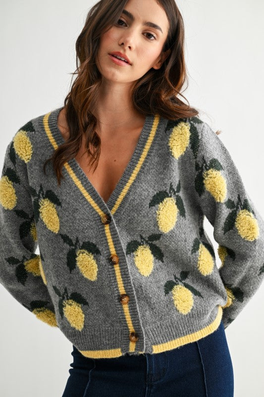 The Lemon Cardigan in Gray + Yellow