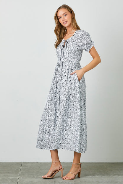 The Colette Floral Dress in Navy + Ivory