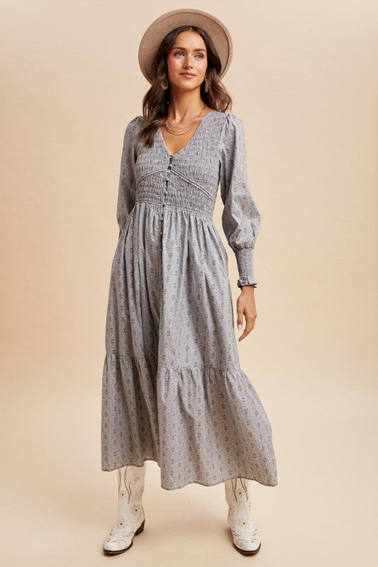 The Liora Button Down Dress in Slate Blue
