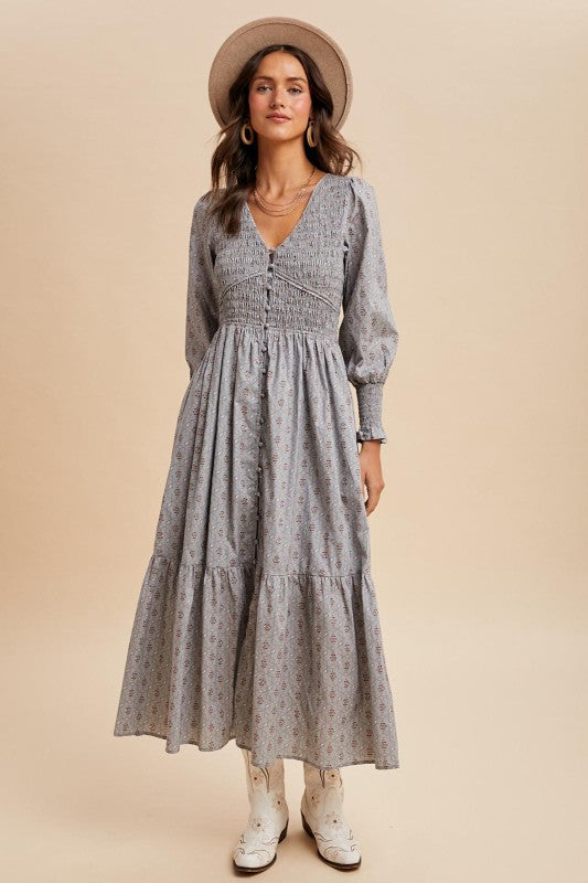 The Liora Button Down Dress in Slate Blue