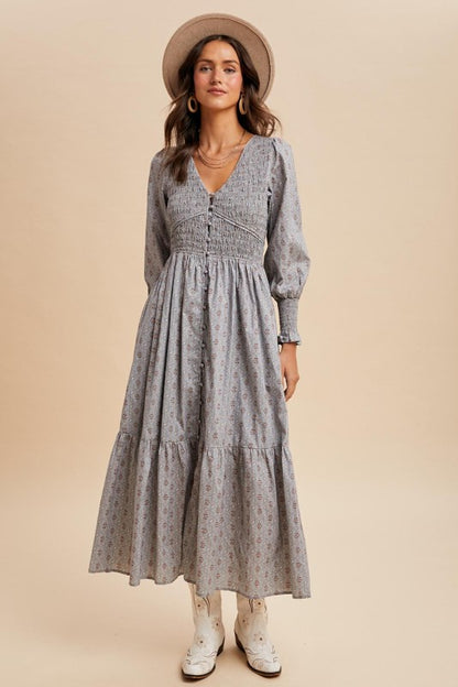 The Liora Button Down Dress in Slate Blue