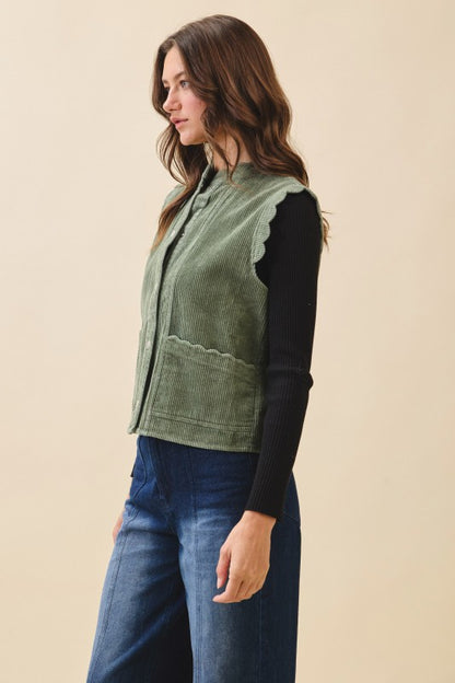 The Sprig Corduroy Buttons Down Vest in Olive