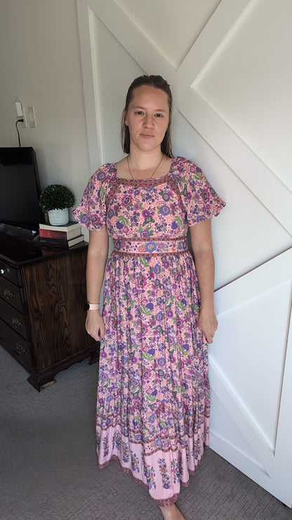 The Lulu Patterned Maxi Dress in Pink Fuchsia