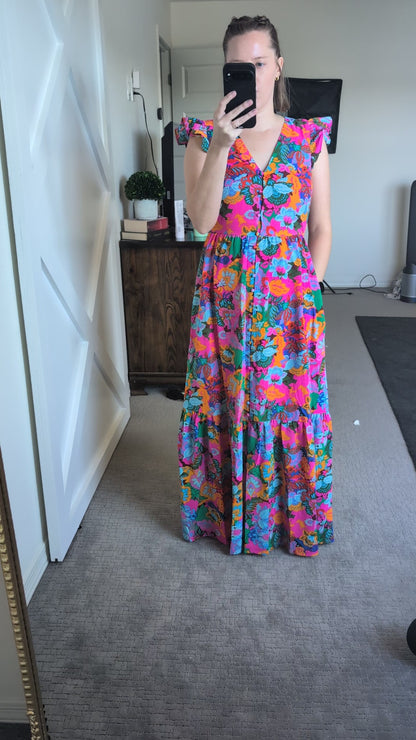 The Covey Flutter Maxi Dress in Fuchsia Multi