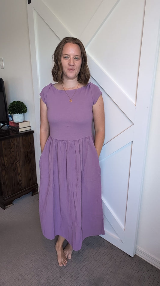 The Davia Boat Neck Midi Dress in Iris