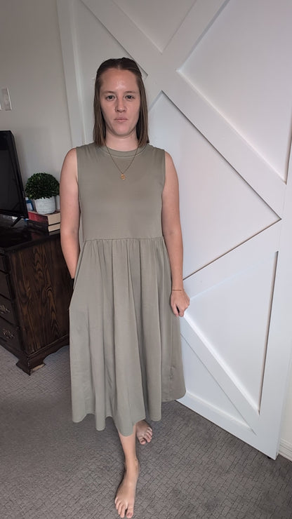 The Arlen Knit Midi Tank Dress in Olive