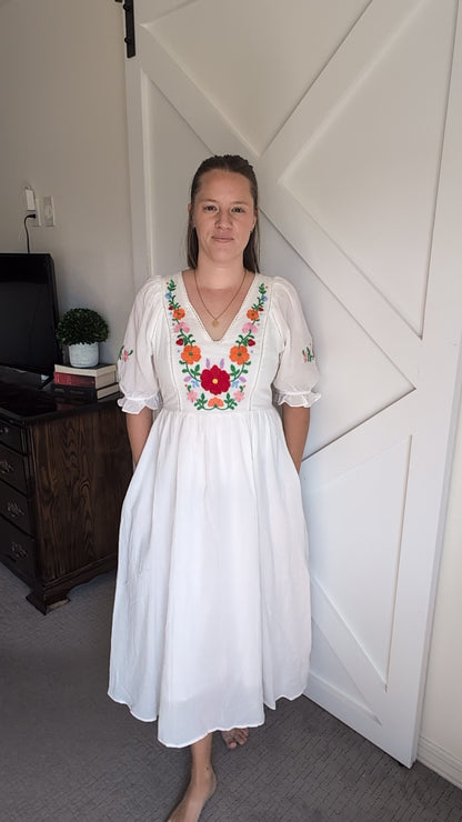 The Greer Embroidered Maxi Dress in Off White