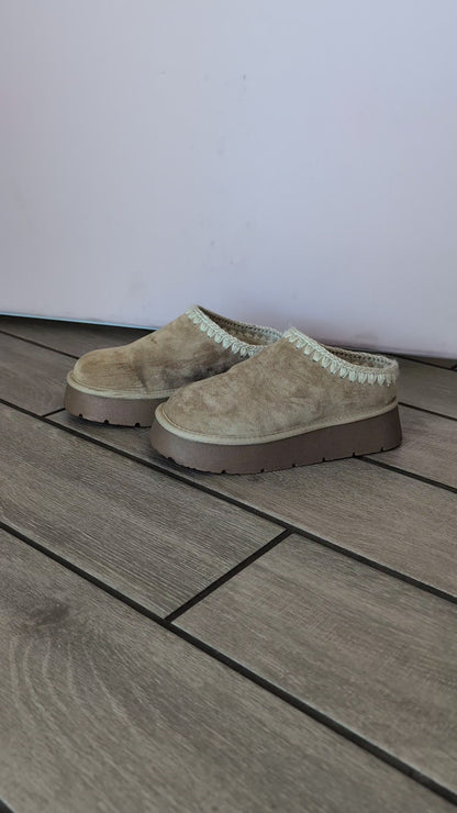 The Myrie Platform Mules in Almond