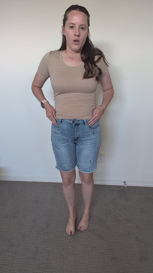 The Senora Embroidered Denim Shorts