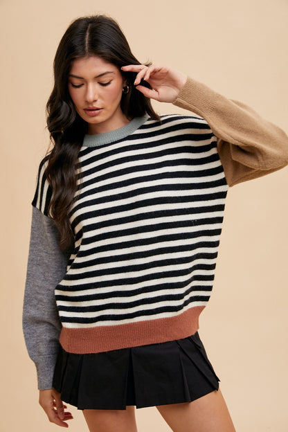 The Holland Striped Sweater in Ivory + Black