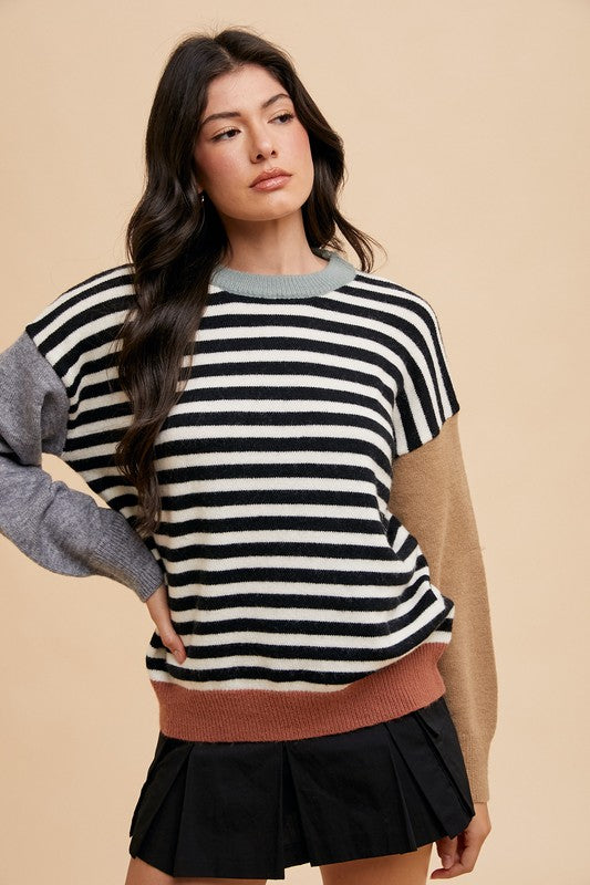 The Holland Striped Sweater in Ivory + Black