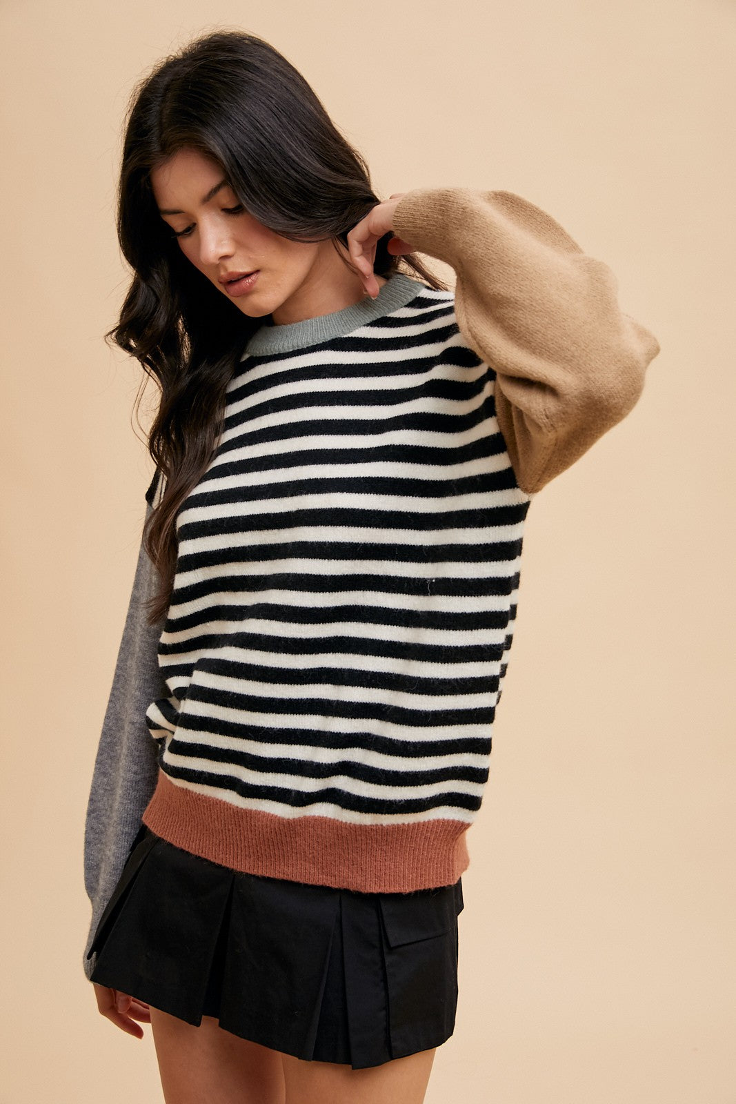 The Holland Striped Sweater in Ivory + Black
